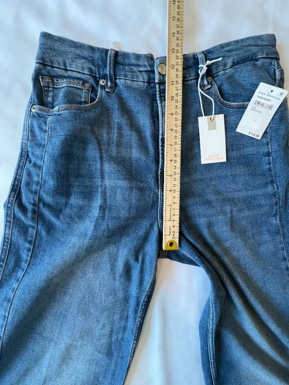 NWT Good American Size 12 Good Skate High Rise Cropped Loose Leg Jeans Raw Hem - Picture 10 of 16